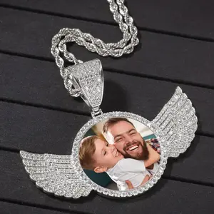 Customized Pendant Hip Hop Jewelry Picture Pendant Necklace for Men Angel Wing Necklace with Pendant Custom Jewelry Valentines Day Gifts