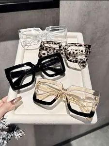 4pcs Women Geometric Large Frame Plastic Casual Style Classic Chunky Modern Simple Style Portable Glasses Combination For Driving Daily Life Reading Decoration Clear