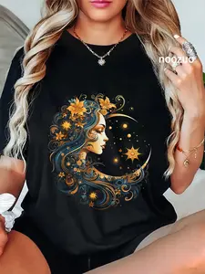 100% Cotton Unisex mystic sun and moon woman mystical flowers aesthetic T-Shirt Casual Top