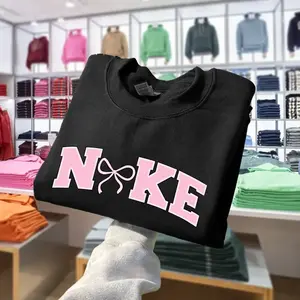 Women's Pink Bow Pullover Sweatshirt, Crewneck Sweatshirt with Bow Graphic, Graphic Tee - LORA ATCHER