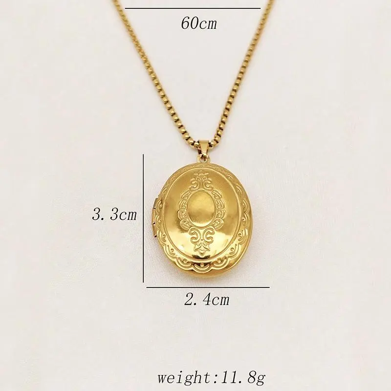 Women's Vintage Stainless Steel Locket Necklace - Female Casual Photo Holder Pendant with Long Chain, High-End Craftsmanship Jewelry for Daily Wear, Gifts Adults Unisex Birthday Gift