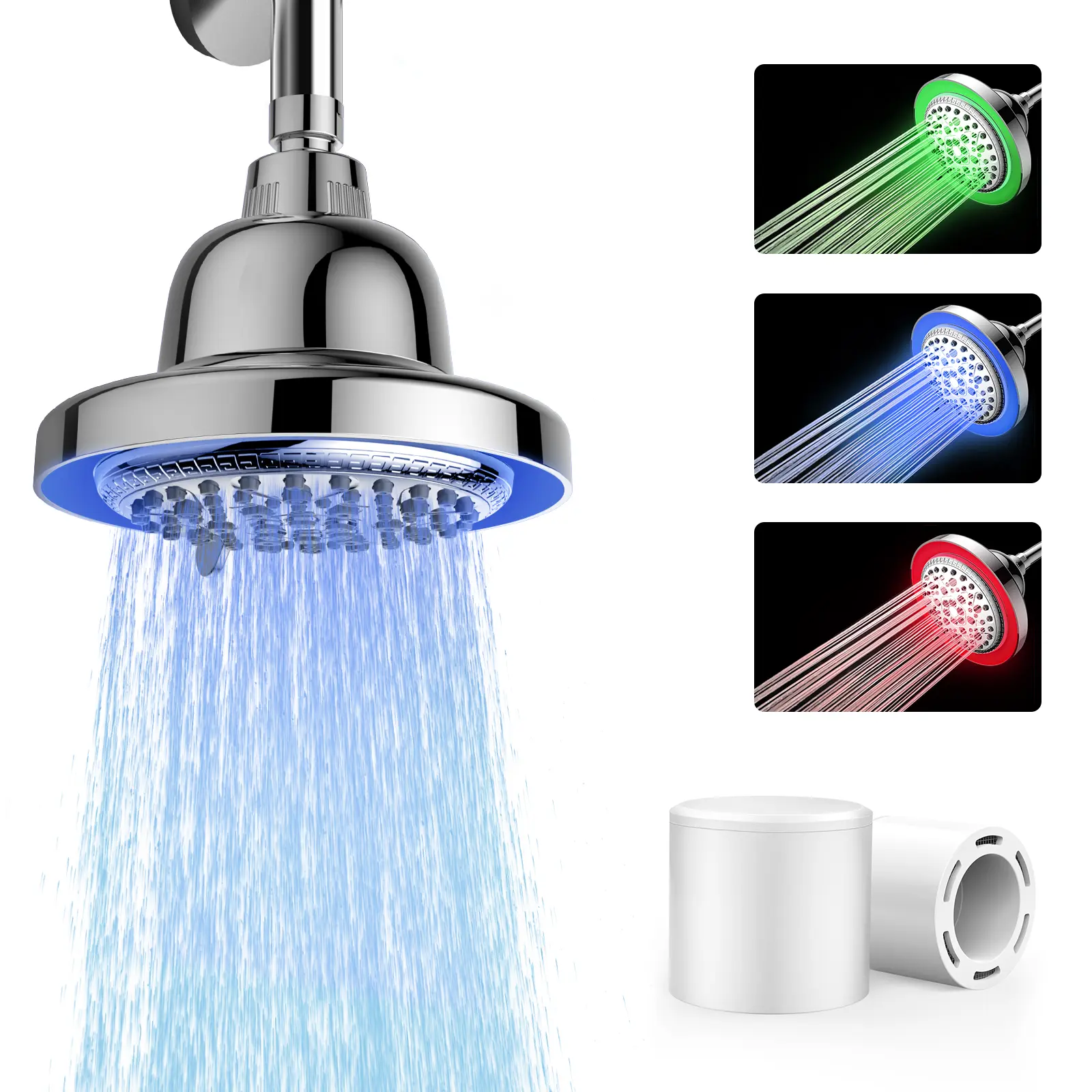 FEELSO Filtered LED Shower Head - Multi-Function Fixed Showerhead with 3 Color Changing Modes, 7 Water Settings for Enhanced Shower Experience, Filtered Shower Heads, Multi-Function Fixed Showerheads