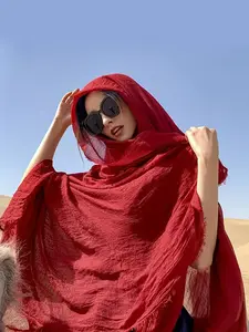Boho Style Oversized Plain Color Headscarf, Thin Breathable Shawl Scarf for Beach Desert Travel, Windproof Sun Protection Wrap
