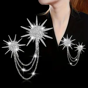 1 New Exquisite High-end Rhinestone Chain Tassel Starlight Sun God Brooch