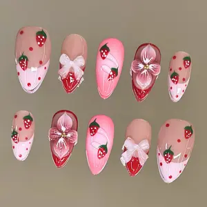 NailVesta STRAWBERRY KISS – 100% Handcrafted 3D Press-On Nails | Reusable, Long-Lasting, Salon-Quality black lace nail art nail art