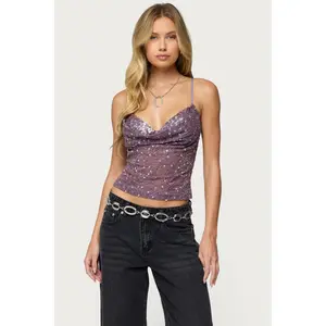Sequin Layered Bra Cowl Neck Top