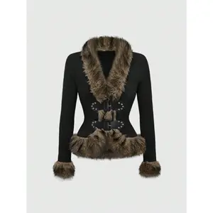 Vintage Hippie Furry Patchwork Open Front Women Cardigan Shirt Casual Faux Fur Coats for Cold Days