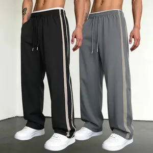Men's 2PCS High-Street Colorblock Casual Gym Wear Activewear Tracksuit Pants - Retro Style, Sporty Chic, Drapey Baggy Loose Fit, Stripe Patchwork, Lightweight, Multi-Color for Spring & Summer