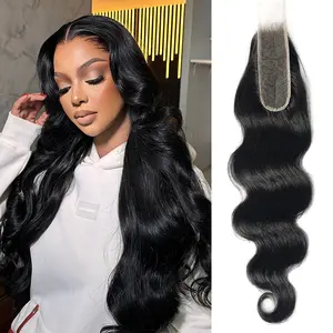 2x6 Transparent Lace Closure #1B Natural Black Body Wave Closure 14-20 Inch 100% Human Hair Lace Closure Pre Plucked Deep Parting Closure