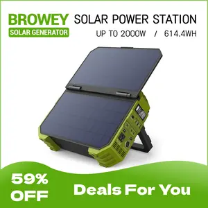 BROWEY Portable Power Station, 1000W Solar Generator with Built-in Solar Panel, 614WH/192000mAh LiFePO4 Battery Pack, AC/DC/USB/PD Outputs, for Outdoor Camping, RV Travel, Emergency Preparedness