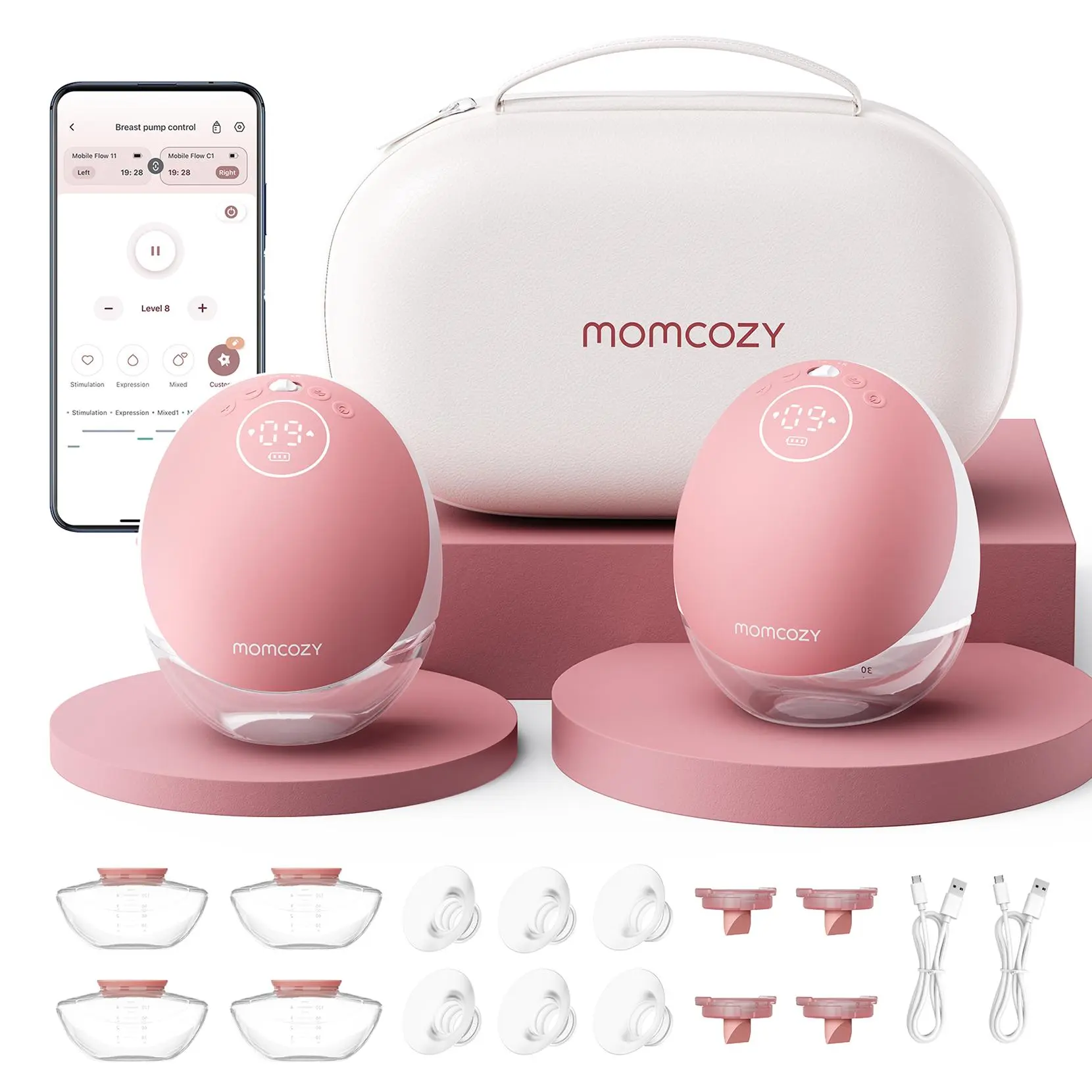 [Live]Momcozy  Breast Pump Hands Free Upgraded Mobile Flow | M9, App Discreet Control with Personalized Multi-Modes & 15 Levels, Wearable Breast Pump 24mm, 2 Pack Cozy Red, B