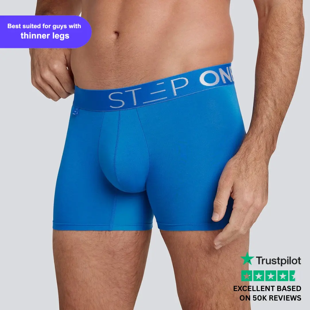 Men's Bamboo Trunk Underwear - Sapphire Color, Anti-Chafe, Breathable, Natural Soft Stretch Viscose Blend, UltraGlyde Panels, Hidden Elastic Pouch, Ethically-Sourced, Natural Bamboo Cotton Blend Boxer Briefs for Athletic Daily Wear, Bamboo Cotton Blend Me