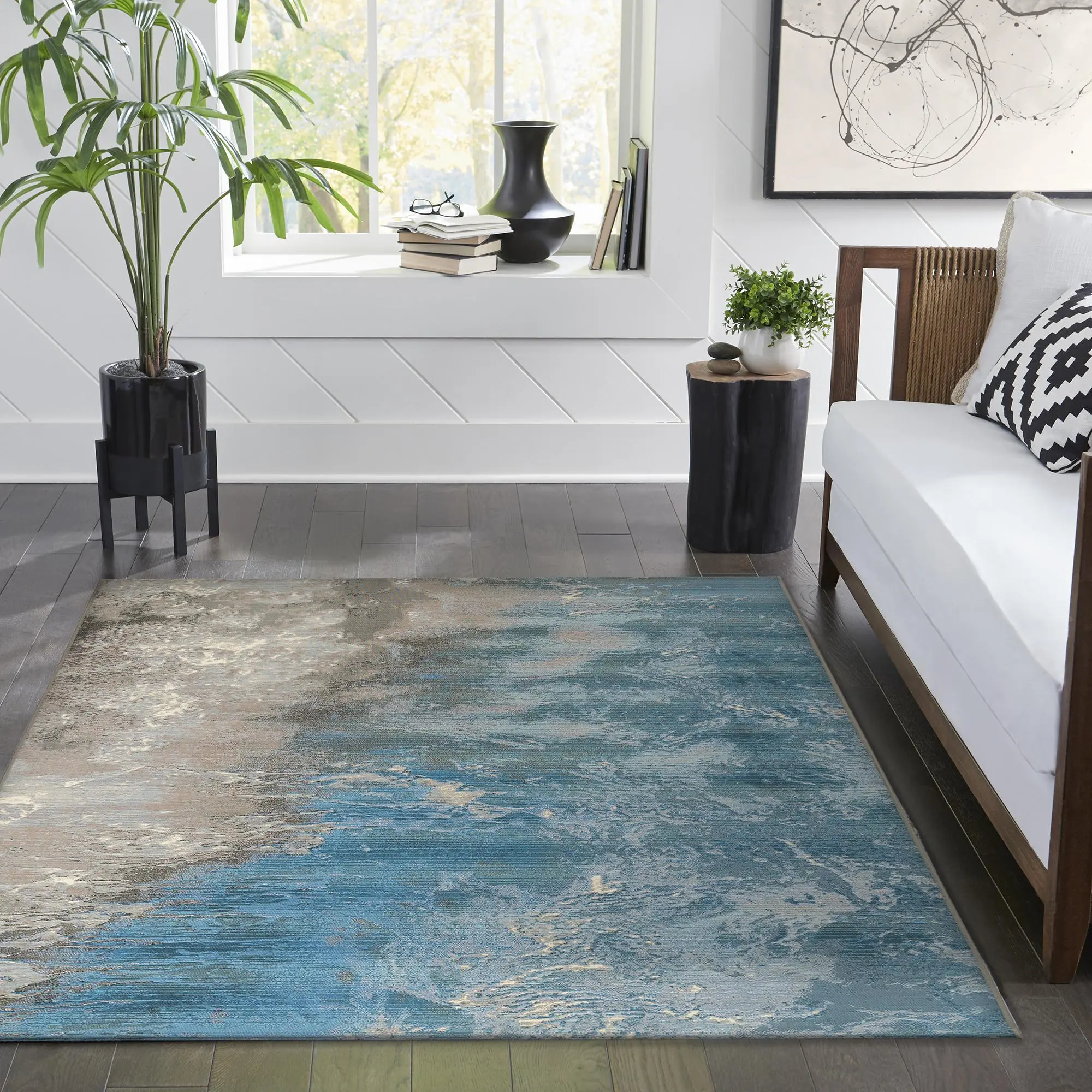 Lush Decor MARINA Indoor/Outdoor Power Loomed Synthetic Blend Low Profile Area Rug - Contemporary Graphic Coastal Beach Colorful  (Surf)
