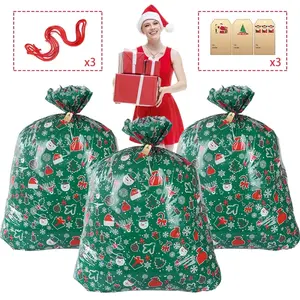 3-Pack Extra Large Christmas Gift Bags, 36x56 Inch Jumbo Plastic Sacks for Oversized Presents