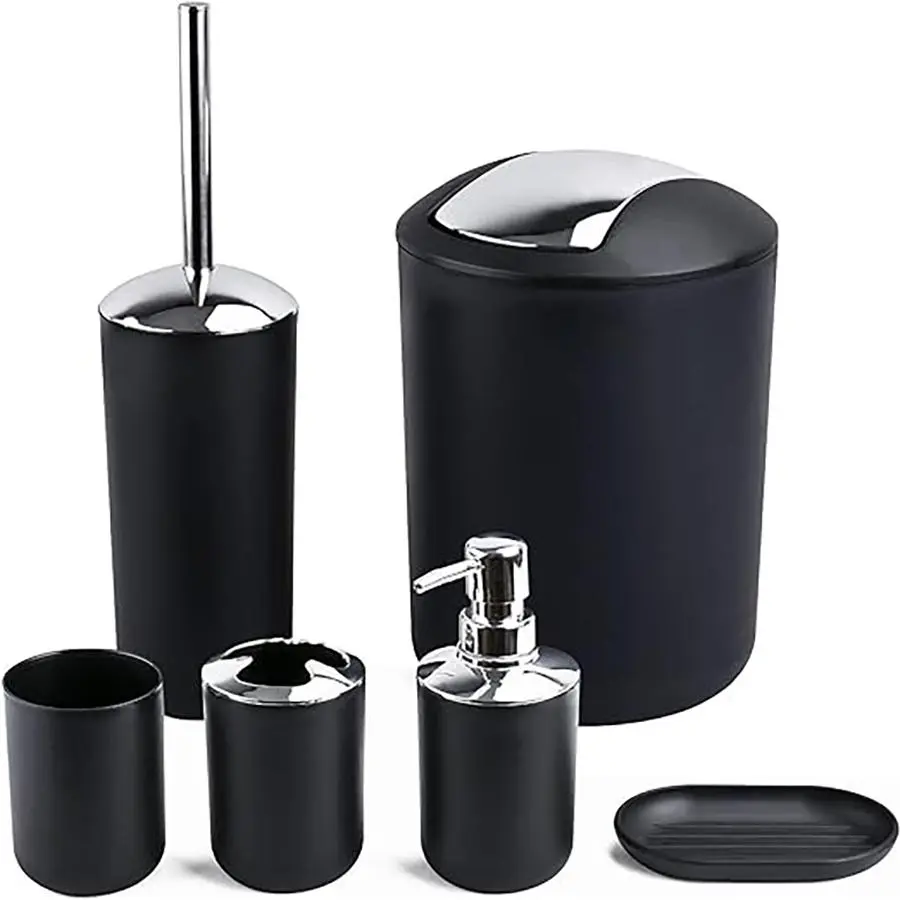 Bathroom Accessories Set, Including Toothbrush Holder, Toothbrush Cup, Soap Dispenser, Soap Dish, Toilet Brush Holder, Trash Can, Bathroom Supplies, Bathroom Essentials Accessories, Bathroom Accessory Set