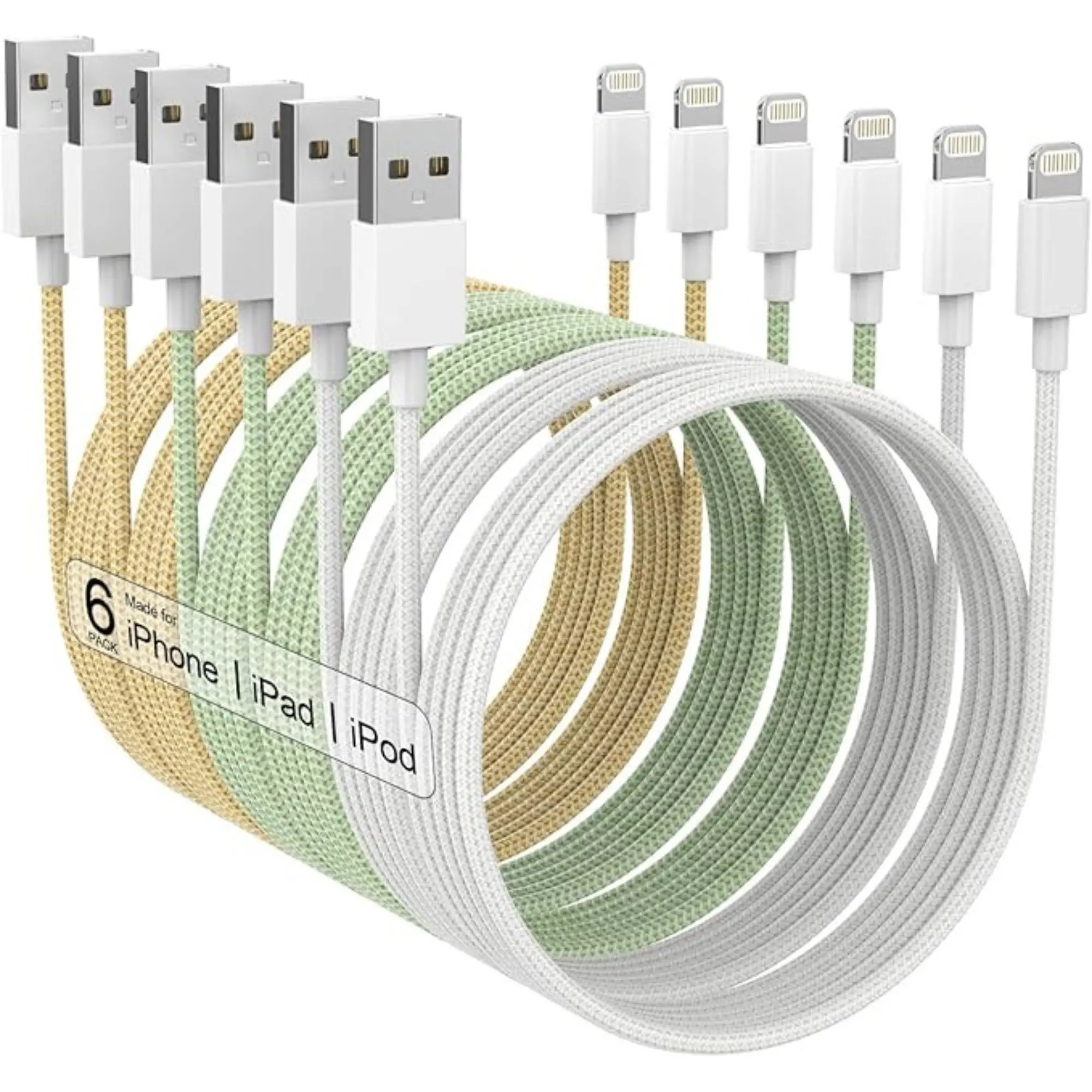 6Pack (3/3/6/6/6/10 FT) Apple MFi Certified iPhone Charger Fast Charging Long Lightning Cable iPhone Charger Cord Compatible iPhone 14/13/12/11 Pro Max/XS MAX/XR/XS/X/8/7 Plus iPad AirPods