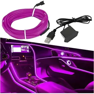 EL Wire  Interior LED Strip Lights, 5V 16FT Neon Light Strip with Sewing Edge, USB Electroluminescent  Interior Lights with Fuse Protection,  Ambient Lighting Decorations ()