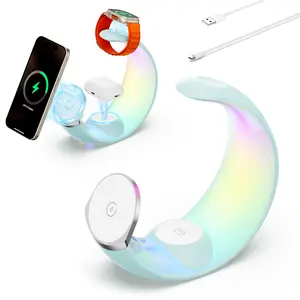 4 in 1 Wireless Charging Station LED RGB light for Apple Magnetic Wireless Charger Stand for iPhone 12-16series/Watch,Airpods/Airpod Pro (no plug)