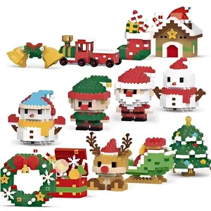 12-Piece Christmas Mini Building Block Set, 12 Miniature Building Blocks Including Santa, Snowman, Christmas Tree, Reindeer, Elves, etc,DIY Christmas Ornaments, Small Gifts for Stockings.