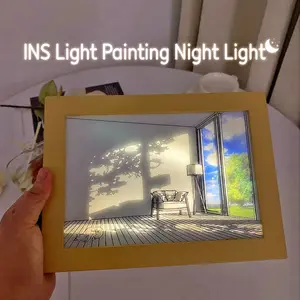 Aesthetic LED Light Painting - Rechargeable Glowing Photo Frame & Night Light, Creative Sunlight Shadow Art for Room Decor, Unique Gift Idea
