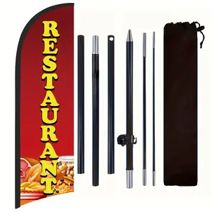 Restaurant Shop Flag, Polyester Advertising Flag with Flag Pole and Ground Stake, Outdoor Banner Decoration for Restaurants, Party Decorations Banners