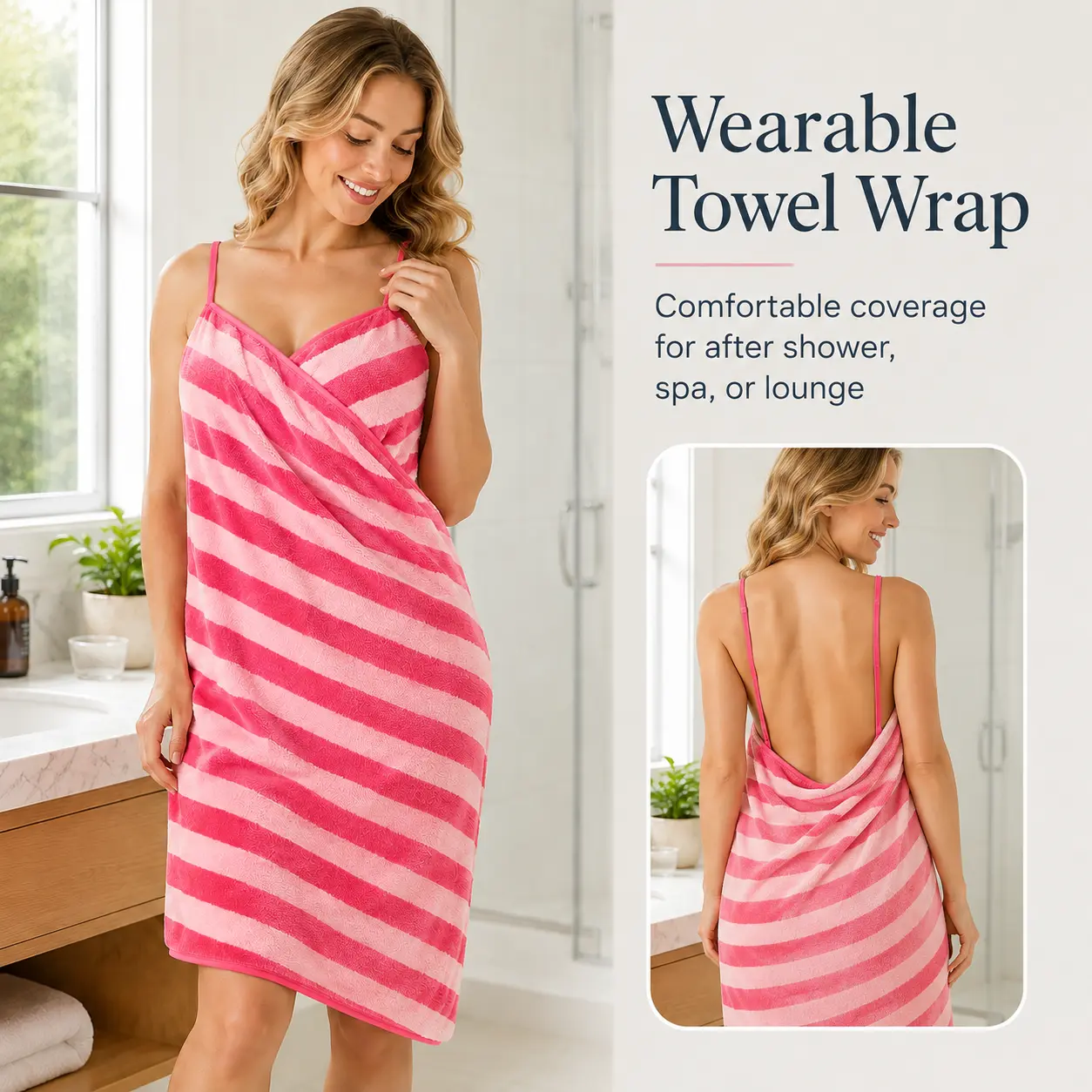 Wearable Towel Wrap Dress for Women, Soft Absorbent Bath Towel with Shoulder Straps, Quick Dry Shower Spa Wrap, Hair Drying Towel & Beach Towel for Home and Travel