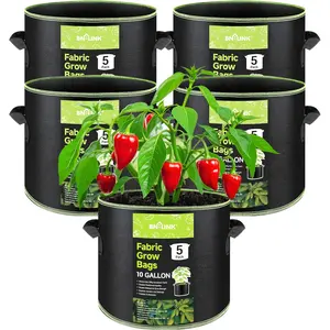5-Pack 10 Gallon Grow Bags, Heavy Duty Aeration Fabric Pots with Handles, Thickened Nonwoven Plant Bags for Vegetables, Flowers, Fruits