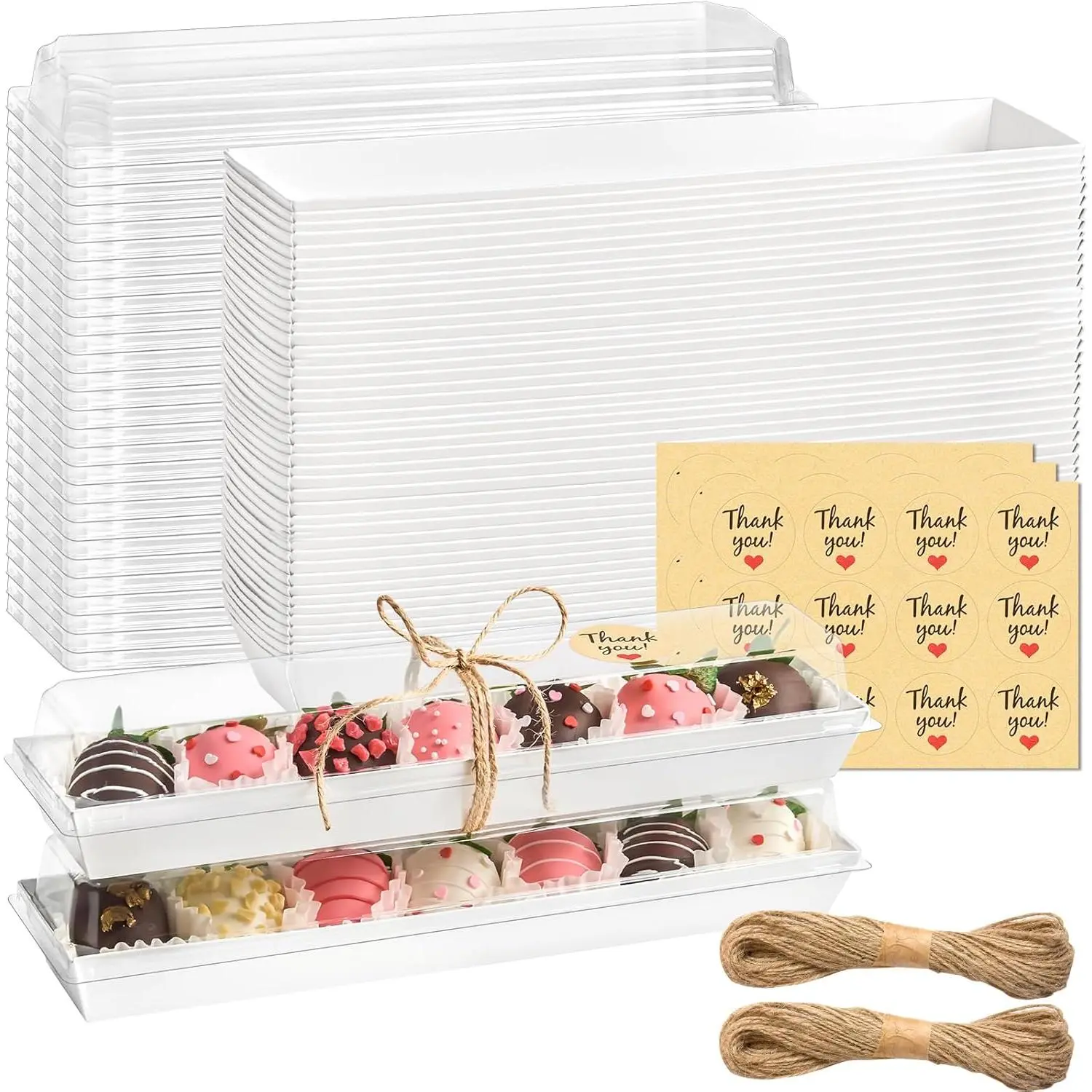 25 Pack Strawberry Boxes with Clear Lids, Disposable Macaron Boxes  Dessert Containers for Packaging Chocolate Covered Strawberries, Cookies, Cocoa Bombs, Truffles