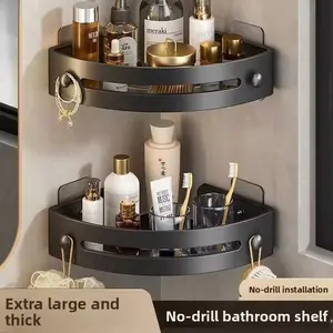 2-Tier Triangle Bathroom Wall-Mounted Storage Rack, Shower Basket, Multi-Functional No Drilling Shampoo Soap Dispenser Holder