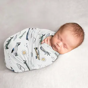 Sweet Jojo Designs Green Vintage Airplane Boy Baby Swaddle Blanket for Infant, Newborn Lightweight Jersey Stretchy Receiving Security Stroller Cover - Airplanes, Transportation, Clouds, Sun, Aviator