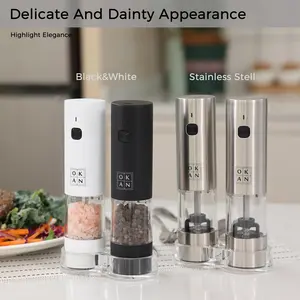 OKAN 569 Compact Electric Salt & Pepper Grinder Set – 30ml Mini Size, USB Rechargeable, Dual-Head Charging Cable