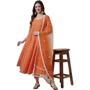 Women's Cotton Anarkali Kurta with Pants and Dupatta