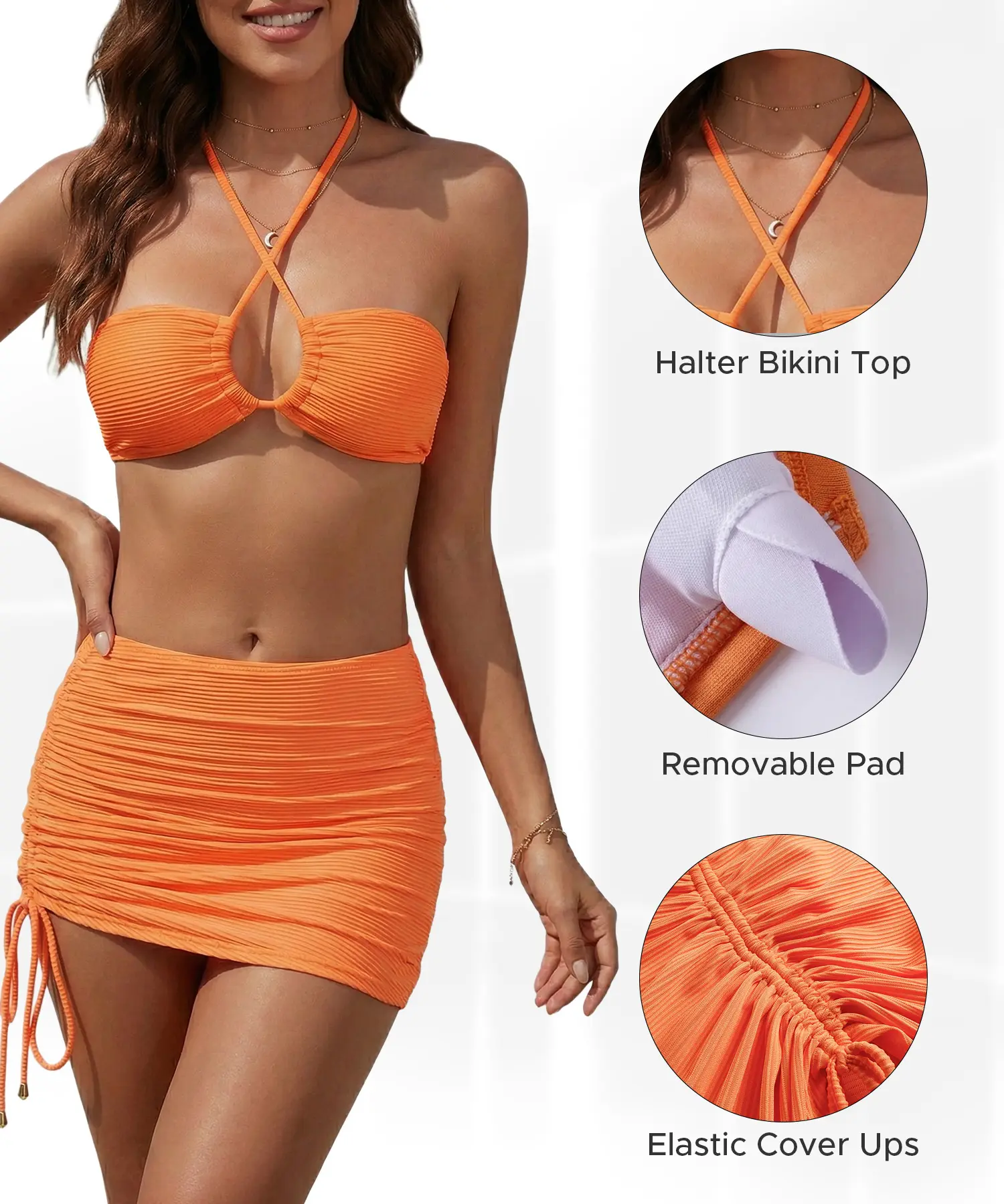 MIA PRISTINE Women's 2-Piece High-Waist Tummy Control Skirted Bikini Set, Adjustable Straps, Backless, Padded Push-Up, Solid Polyester-Elastane, Side Ties, Slimming Stretch-Fit Swimwear for Moms, Bikini Bikinis Set, Push-Up Bikinis Set