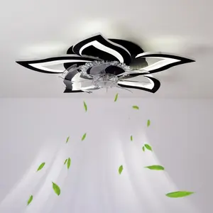 Modern Ceiling Fan with LED Lighting Dimmable Warm White and Remote Control, Ultra-Slim Design 6-Speed Ceiling Fan for Bedroom, Timer Function and Energy Efficient, Flower Design Lamp