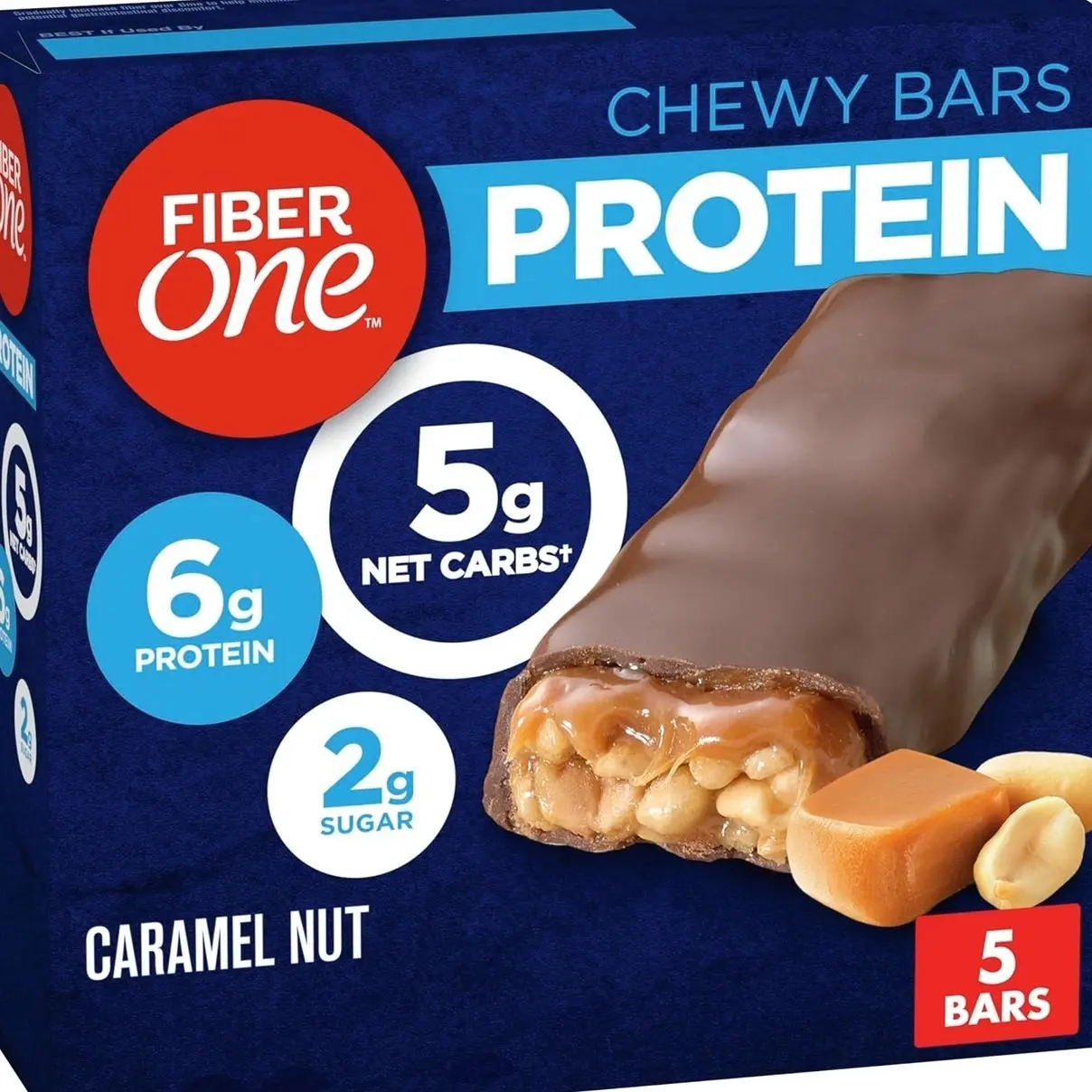 Fiber One Chewy Protein Bars, Caramel Nut, Protein Snacks, 1.17 oz, 5 ct