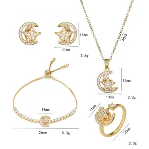 5PCS Moon & Star Rotating Jewelry Set, Necklace for Women, Rotating Star and Moon New Design Pendant, Elegant Earring, Ring, Bracelet, Clavicle Chain