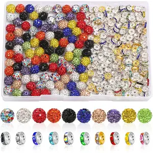 300 count Rhinestone Beads for Crafting Set, 100 count Rhinestone Beads & 200 count Spacer Beads in 10 Mix Colors, Round   Beads for Bracelet Necklace Earring  Making
