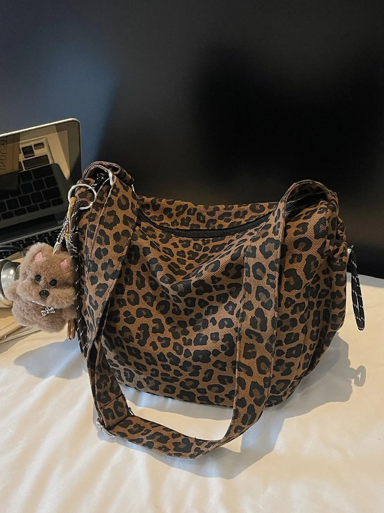 Vintage Leopard Print Women's Crossbody Bag, Fashionable Patterned Bag, Adjustable Shoulder Strap, Large Capacity Zipper Fashion Casual Single Shoulder Bag, Fashion Crossbody Purse