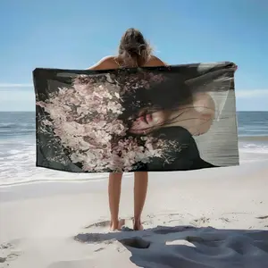 1 piece Portrait of a woman under blooming cherry blossom canopy themed beach towel - Modern-style all-season flannel blanket, suitable for sofas and beds, super soft and comfortable, digital print design, 100% polyester material, machine washable