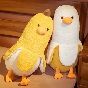 Huggable Stuffed Animal Banana Duck Soft Plush Toy - White with Lovely Tail, Squishy Hugging Pillow for Home Decoration, Creative Festive Party Ornament Gift for Kids