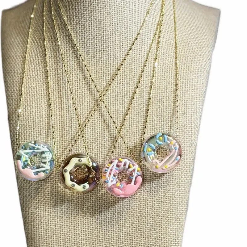 Pastel Glass Donut Pendant Necklace | Laminated Gold