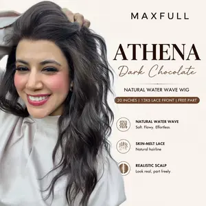 Athena - MaxFull Dark Chocolate Wig | Natural Water Wave, 20 inches, 13x5 Skin-Melt Transparent Lace Front, Free Part, Realistic Built-In Faux Scalp, Fluffy Soft Luxury Salon Look Wig