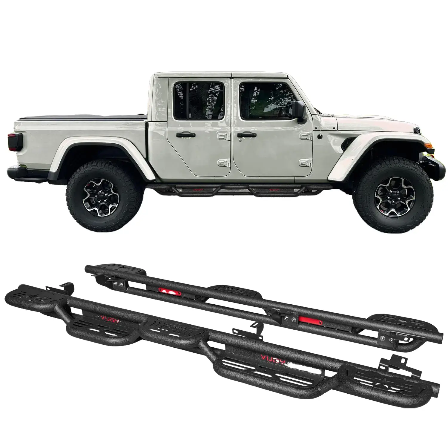 Vijay Black Steel Running Boards, Custom-Fit Side Steps with Anti-Slip Pads, Entry Aid Enhancing Vehicle's Functionality and Style for 2020-2025 Jeep Gladiator JT 4 Door