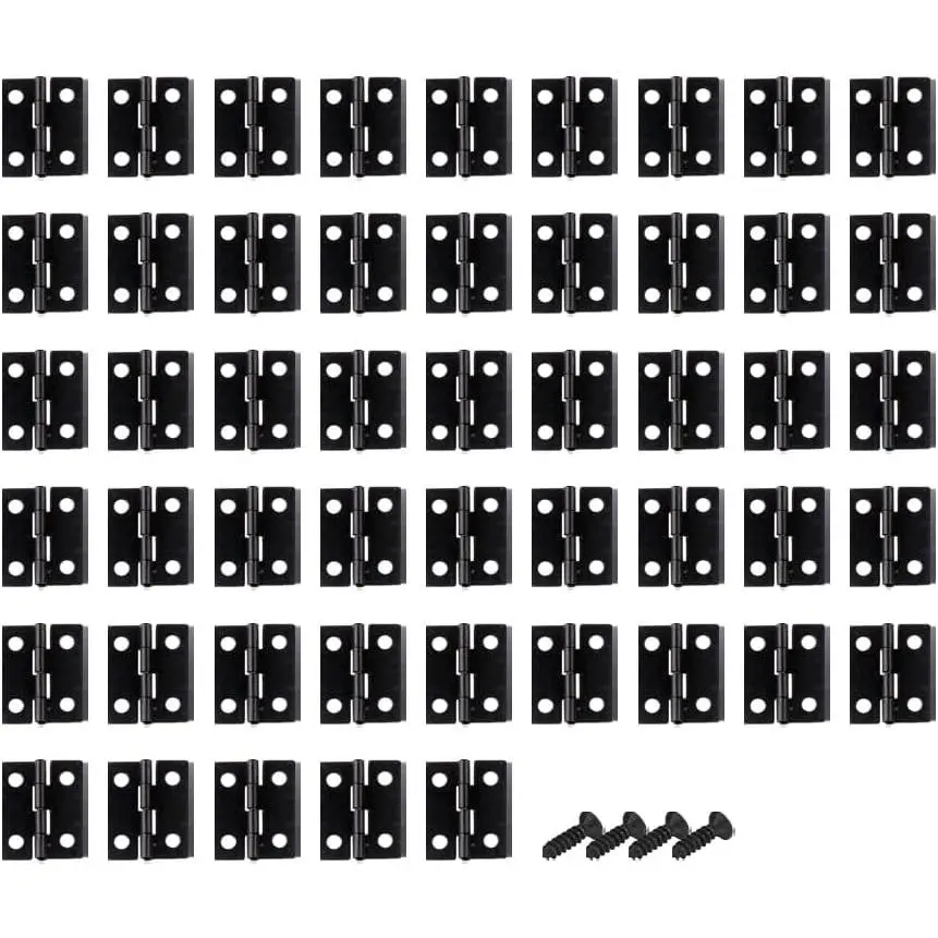 50PCS Black Mini Hinges with Screws, 18x15mm Door Hinges for Cabinet Doors, Dollhouses & Miniature Furniture, Versatile Use for Jewelry Box DIY Crafts