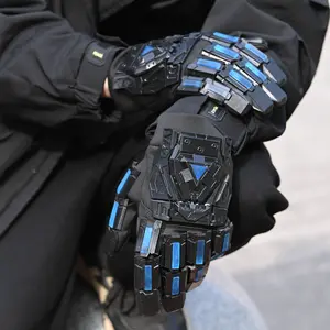 Cyberpunk LED Light Up Tactical Gloves Mechanical Exoskeleton Armor Gloves Futuristic Techwear Wearable Robot Hand Mecha Cosplay Prop Sci Fi Costume Accessory  Halloween Party Festival Wear Gaming Anime Cosplay Cyber Armor Tactical Gear Unisex Adult Gift