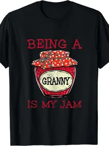 [Granny Jam T-Shirt] Plus Size - Plus Size, Women'S Funny "Being A Granny Is My Jam" Grandma Saying T-Shirt - Oversized Round Neck Short Sleeve 0XL-5XL, Black with Red Lettering & Jam Graphic - Casual Fit Funny Family Gift for Grandmothers