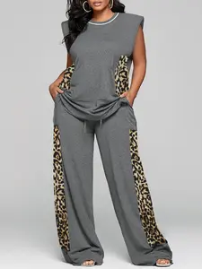 Women's Summer Casual Fashion Set Top + Wide Leg Pants, Batwing Sleeve Design, Colorblock Pattern, Style, Everyday, Comfortable Fit, Daily Wear, Womenswear, Clothes