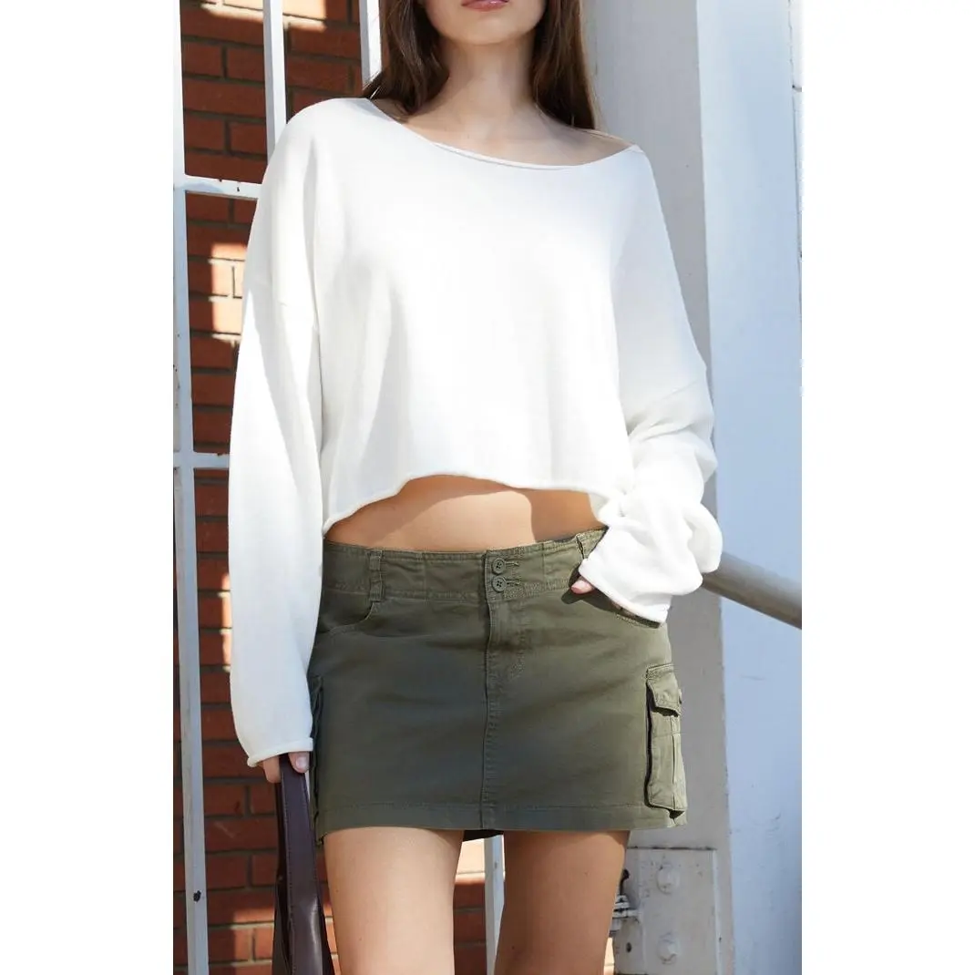 John Galt Women's White Cameron Cropped Sweater