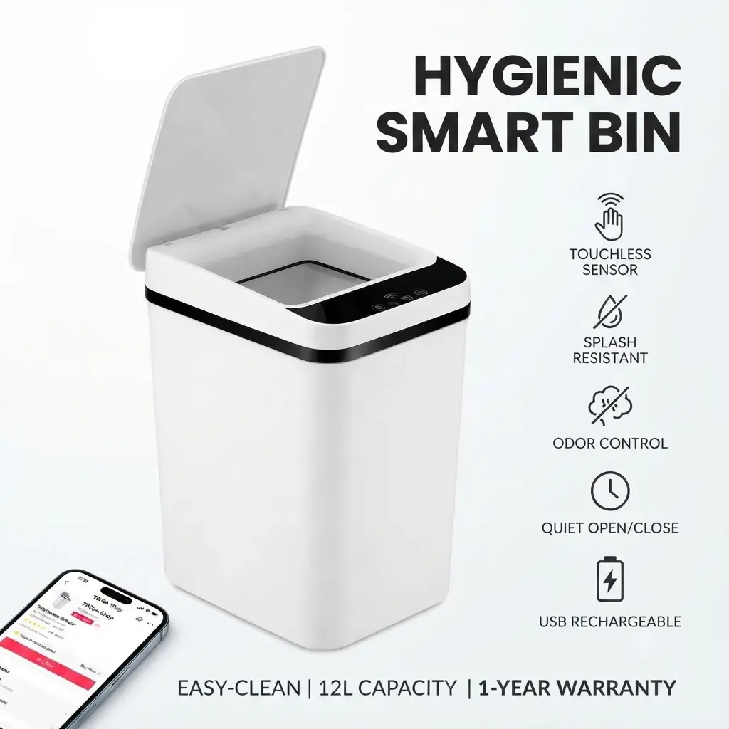 Automatic Motion Sensor Trash Can, Smart Touchless Garbage Bin with Lid, Waterproof Slim Wastebasket for Bathroom, Bedroom, Office, Kitchen, Space Saving Small Trash Can