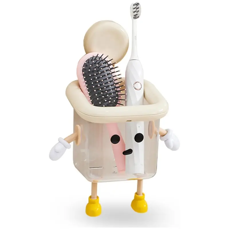 Space-Saving Wall-Mounted Toothbrush Holder - Suction-Based, No-Drill Bathroom Organizer with Large Rack and Face Towel Storage Box for Sink Area